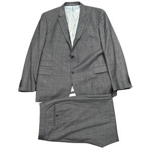 Aquascutum London Suit Men 48R 40X29 Gray Windowpane Wool Blend 2 Button Blazer